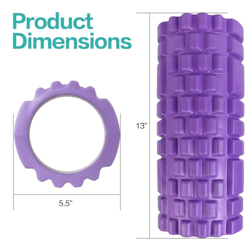 Foam Roller for Deep Tissue Massager, Patented 13" High Density Exercise Roller for Muscle and Myofascial Trigger Point Release, Yoga, Back Roller for Fitness, Yoga (Purple)