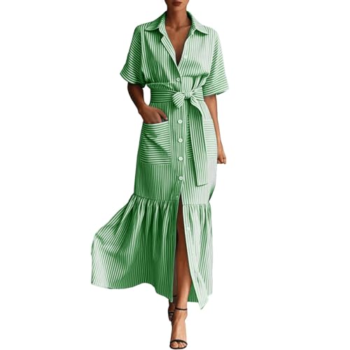 Robe midi tendance à manches courtes avec motif rayé chic et fluide
