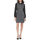 Tommy Hilfiger Women's Peter Pan Collar a Line Dress, Dark Grey/Black, 10 Petite