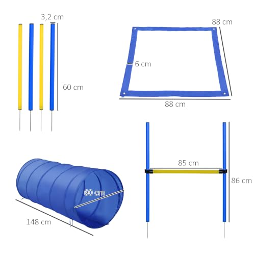 PawHut Agility Set Hunde 5-Teiliges mit Hundetunnel 4 Slalomstangen Hürden