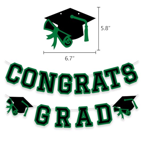 Image of Congrats Grad Banner Graduation Party Banner Decoration Hanging Garland High School College Backdrop Supplies Green