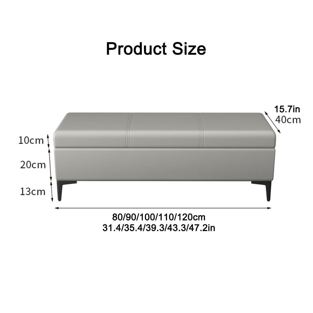 LEIYTFE Banco otomano con Almacenamiento para el Extremo de la Cama,Cubo otomano Acolchado con Tapa abatible Baúl con Almacenamiento,Taburete reposapiés tapizado en Piel sintética(Dark Grey,120cm)