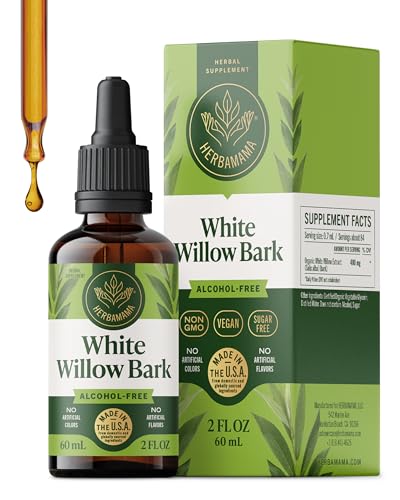 HERBAMAMA White Willow Bark Tincture - Vegan Overall Support with White Willow Bark Extract Drops - Non-GMO Alcohol & Sugar-Free Liquid Antioxidant Supplement 42-Day Supply