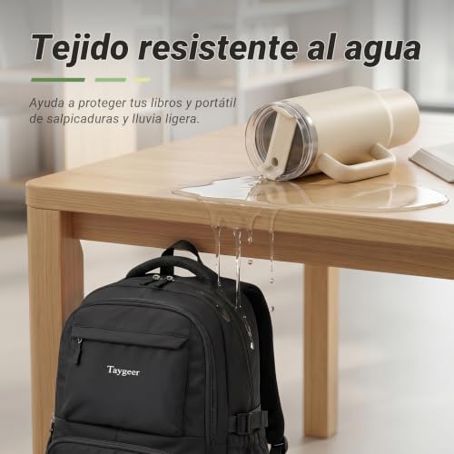 Mochila escolar adolescente Taygeer de 30L negra e impermeable para instituto 5