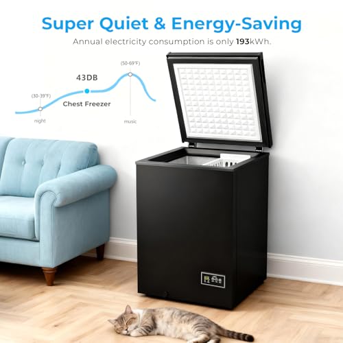 Image of Antarctic Star Chest Freezer 3.2 Cubic Feet Low-Temperature Freezer,14℉ to -40℉ with 2 Removable Baskets, Free Standing Top Open Door Deep Freezer, 7 Level Adjustable Temperature, Black
