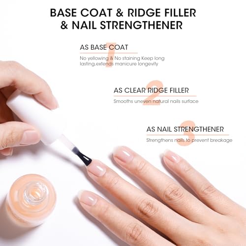 GELLEN Clear Nail Polish Ridge Filling Base Coat, Sheer Ridge Filler For Nails, Nail Strengthener Hydrates Repairs Damaged Dry Finger Nails | Shea Butter, Vitamin E, Protein | Toxin HEMA TPO Free
