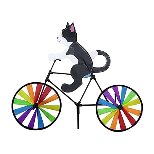 JIAWEIIY Funny Animal Riding Bike Windmill Innovative Cartoon Cat Dog Wind Spinner Yard Art Decoration Garden Ornament Wind Spinner (A)