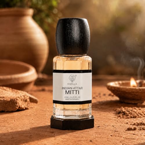 Image of ROZELLA Mitti Authentic Attar for Men and Women | Rain Soaked Earth Inspired Perfume Oil | Traditional Fragrance Blend | Non Alcoholic Long Lasting Fragrance Attar | 3 ml