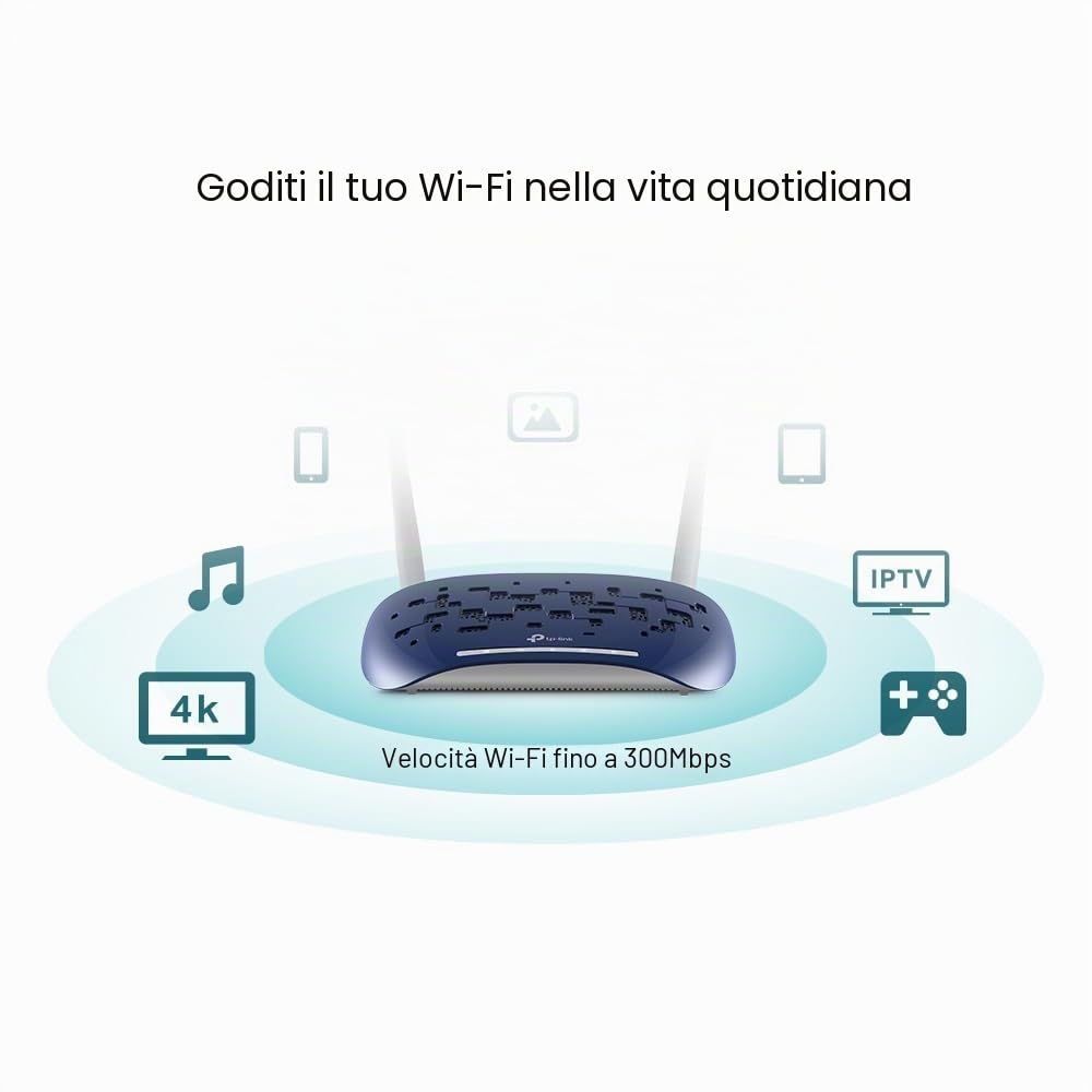 TP-Link 300 Mbps Wireless N VDSL/ADSL Modem Router, Single-Band, Broadband Speed Up To 100 Mbps, Versatile Connectivity, 4x Fast Ports, TP-Link Tether App, Easy setup (TD-W9960)