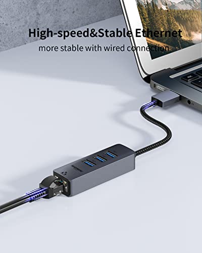 Image of 2Pcs USB to Ethernet Adapter, USB Ethernet Adapter for Laptop, RJ45 Hub with 3*USB 3.0 Gigabit 10 /100 /1000 Mbps Support Windows, Mac OS, Surface Pro, Linux, XPS, Smart TV, and More