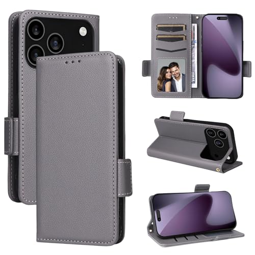 Étui cuir iPhone 17 Air gris housse premium à rabat magnétique et finitions soignées