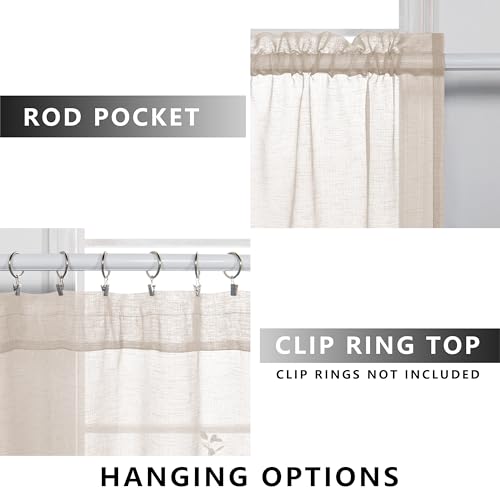 Image of Short Curtains 36 inch Length for Small Bedroom Window 2 Panels Rod Pocket Farmhouse Semi Sheer Faux Linen Tier Cafe Privacy Curtain for Camper Basement Bathroom Kitchen 30x36 Long Cream Beige