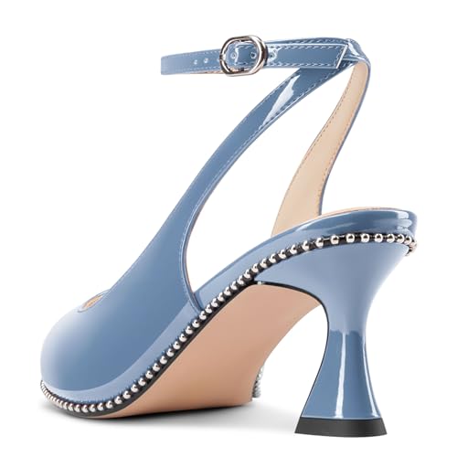 Image of NobleOnly Womens Slingback Heels Beaded Pumps Ankle Strap Pointed Toe Kitten Heels Dress Shoes 2.6 Inches