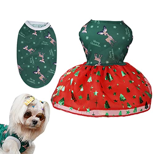 Lindo vestido de roupa de Natal do cão,Conjunto de saia e colete de cachorro bonito | Alce Árvore de