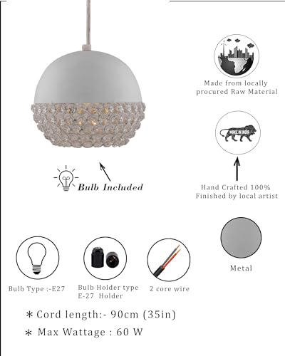 Image of Homesake Crystal Pendant Light - Modern Black Hanging Ceiling Lamp with Sparkling Crystals, Decorative Lighting for Dining Room, Living Room, Bedroom, Kitchen Island - Elegant Chandelier Style(White)