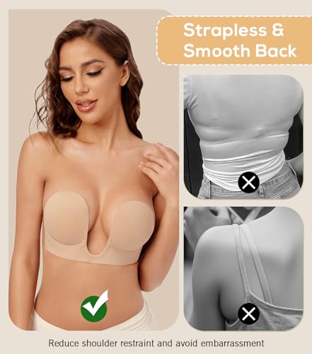 Wekofi Women's Deep V Plunge Adhesive Backless Strapless Invisible Bra Breast Lift4