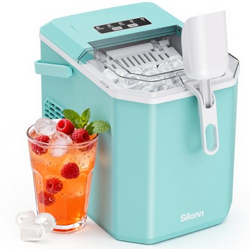 Image of Silonn Ice Maker Countertop, Portable Ice Machine with Carry Handle, Self-Cleaning Ice Makers with Basket and Scoop, 9 Cubes in 6 Mins, 26 lbs per Day, Ideal for Home, Kitchen, Camping, RV
