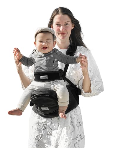 Baby Hip Carrier, GROWNSY Supportive Hip Carrier with Safety Belt for Baby Toddler Up to 50lbs, Large Capacity Pockets, Adjustable Waistband for Different People, Black