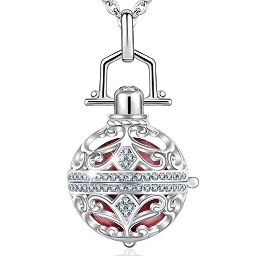 Aeonslove Harmony Ball Pregnancy Bola Necklace, Vintage Cubic Zirconia Harmony Ball Locket Angel Chime Caller Bell 18Mm Mexican Bola Balls Pendant Necklaces For Women, 30"/45'' Chain(Wine Red) #TOP5