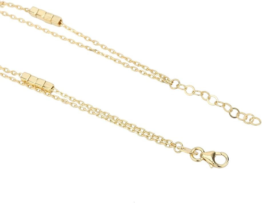 Vanbelle 18K Gold Plated Textured Bar Charm Double Layer Fashion Anklet for Women - 9"+1" extender - Lightweight Gold Plated Ankle Bracelet