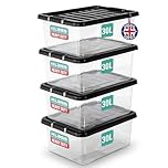 KLASS 4 x 30 Litre Underbed Storage Boxes with Lids Set of 4, Clear Multipurpose Nestable Stackable Plastic Storage Box With Lid 30L Clear Containers For Home, Kitchen, Garage, Office, Accessories