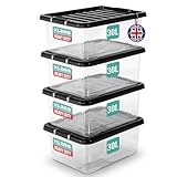 KLASS 4 x 30 Litre Underbed Storage Boxes with Lids Set of 4, Clear Multipurpose Nestable Stackable Plastic Storage Box With Lid 30L Clear Containers For Home, Kitchen, Garage, Office, Accessories