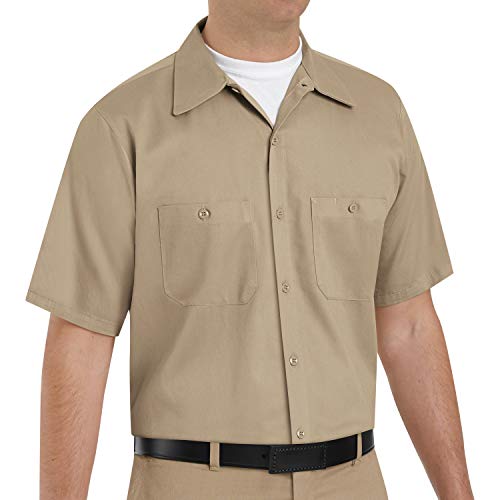 Red Kap mens Short Sleeve Wrinkle-Resistant Cotton Work Shirt Khaki Large