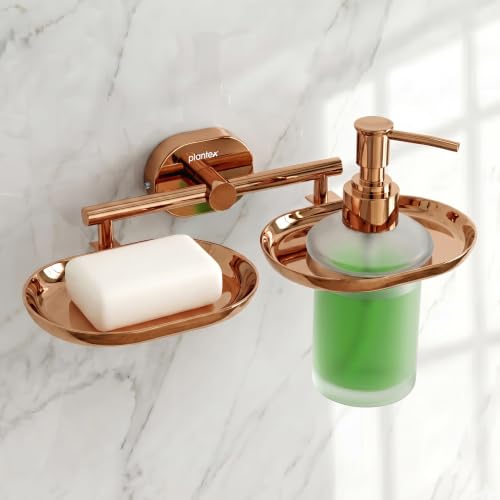 Image of Plantex J4 Stainless Steel Soap Dish with Liquid Dispenser /Soap Stand for Bathroom Wall Mount /Shampoo Dispenser /Bathroom Accessories (PVD Rose Gold Finish) Onix