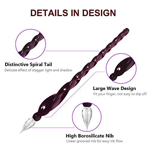 Essshop 3 Purple Glass Calligraphy Pens Crystal Glass Dip Pen And Color Ink Pen Holder Set Art Supplies For Signatures, Beginners Journaling Lettering Drawing Holiday Gift Decoration #TOP2