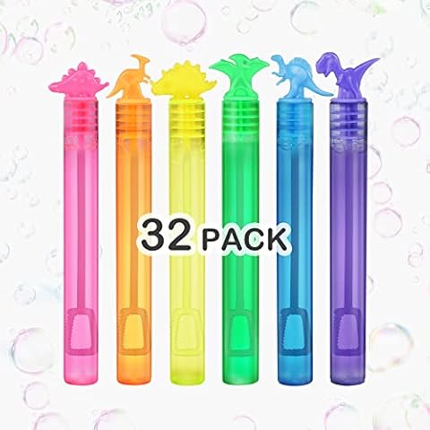 32 Pack Bubbles for Kids Party Favors Mini Bubble Wand Dinasour Toys Bulk Party Goodie Bag Stuffers Supplies Carnival Prizes Christmas Themed Birthday Wedding Bath Time Gifts for Boys Girls Cover