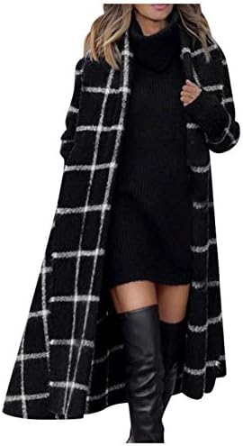 Janly Clearance Sale Womens Winter Coats, Women Plaid Winter Hooded Coat Trench Jacket Warm Slim Long Overcoat Outwear, Ladies Outwear (Black-XL)