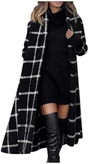 Janly Clearance Sale Womens Winter Coats, Women Plaid Winter Hooded Coat Trench Jacket Warm Slim Long Overcoat Outwear, Ladies Outwear (Black-XL)