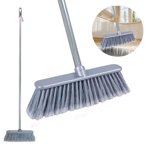 120cm Soft Sweeping Brush Indoor Broom - Stylish Grey Kitchen Broom | Ideal for Household Cleaning | 28cm Soft Bristle Brush Head with 1.2m Long Screw-Fit Metal Handle for Easy Use - Grey