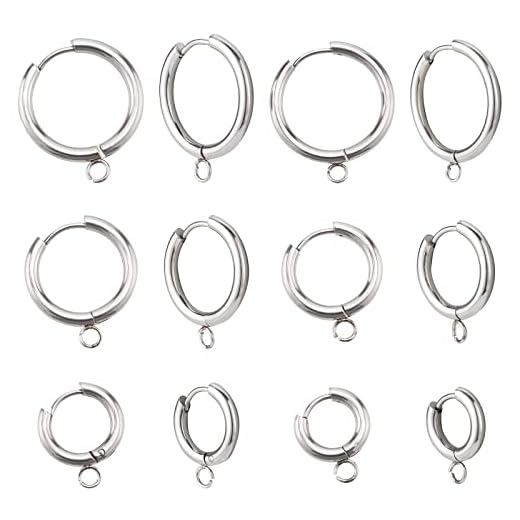 BENECREAT 24Pcs 6 Size 16/18/19/21/24/25mm 201 Stainless Steel Hoop Earrings, Huggie Hoop Nose Lip Cartilage Rings Jewelry Making Findings for DIY Earrings, Pin: 1mm