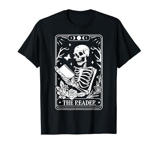 The Reader Spooky Season Retro Halloween Skeleton Tarot Card T-Shirt
