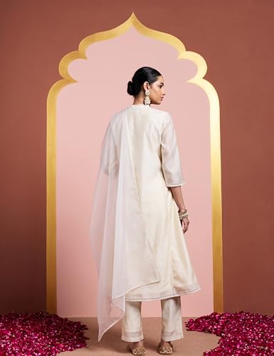 Image of Amazon Brand - Myx Women's A-Line Kurta Set with Organza Dupatta (Available in Plus Sizes)