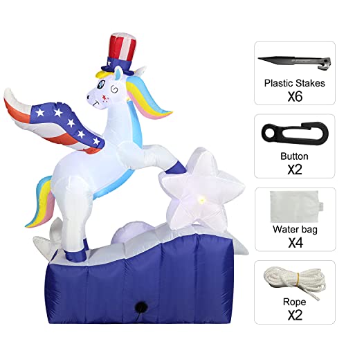 Domkom 6 Ft Tall Patriotic Independence Day 4Th Of July Inflatable Outdoor Decoration, Stars And Stripes Unicorn And Star, Led Lights Holiday Blow Up For Fourth Of July Party Garden Yard Lawn Decor #TOP5