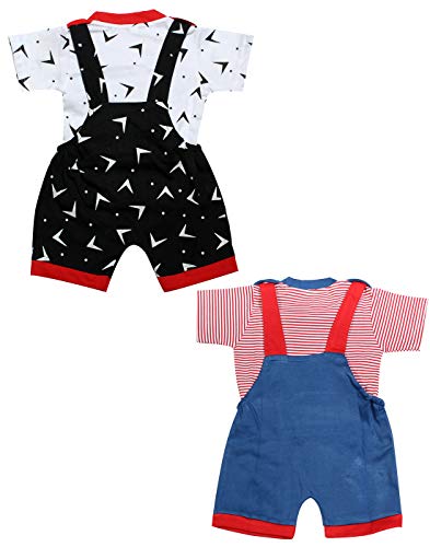 Image of babeezworld dungaree for Boys & Girls casual printed pure cotton-Pack of 2 (9101990001172; Multi Colour)
