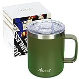 Thermobecher mit Henkel, 350ml, Vakuum Isolierter Becher mit Deckel, Kaffeebecher, Teetasse, Doppelwandiger Edelstahl Camping becher, Travel Mug, Bierkrug (Grün)