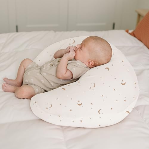 Image of Konssy 2 Pack Nursing Pillow Covers, Stretchy and Soft Nursing Cover for Breastfeeding Pillows, Pillow Slipcover for Baby Girls Boys Newborn (Moon,Coffee Check)