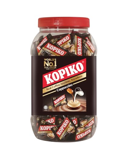 Kopiko Cappuccino Candy – Bold-Tasty Hard Candy from Indonesia with Real Coffee Extract – A Satisfying Boost for On-the-Go Energy (28.2oz Jar)