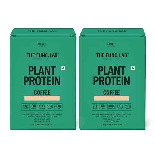 Image of The Func. Lab Plant Protein - Coffee Travel Packs | (4 * 35g Sachets) Pack of 2 | 27g Protein per Scoop | Pea and Rice Blend | Vegan, Sugar‑Free, 100% Clean Label, Gut Friendly, Vegetarian
