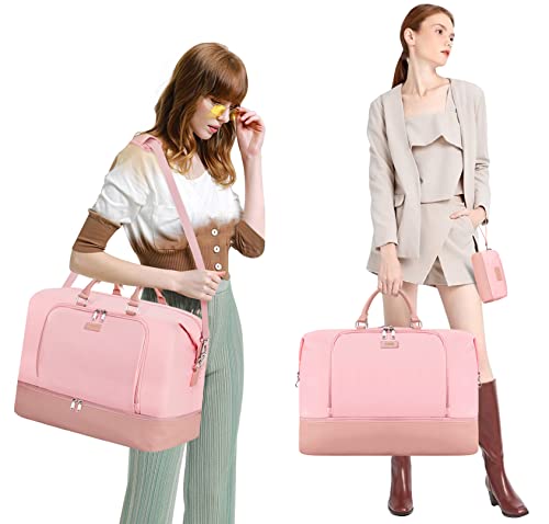 Image of Travel Weekender Bag for Women, 21 inch Overnight Bag with Shoe Compartment 50L Large Travel Duffel Bag Carry On Tote for Weekend, Overnight, Business Trips, Water Resistant, I-Pink 3pcs, Large, Weekender