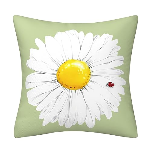 Cushion Covers 45 x 45 cm White Daisy Light Green Square Modern Double-Sided Decorative Pillows Covers for Sofa Couch Livingroom Chair Decor Pillow Case 18 x 18 inch