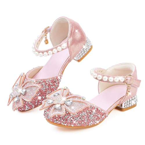 GOGOUP Girl Sandals Glitter Princess Mary Jane Shoes Low Heels Dress Up Shoes Toddler Sequin Party Wedding Birthday Prom Cosplay Dance Shoes Pink UK9