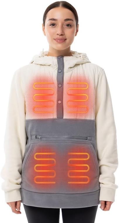 HENNCHEE Heated Half Snap Pullover with 16000mAh Battery Pack, Fleece Heated Hoodies for Men Women Heating Sweatshirt Unisex