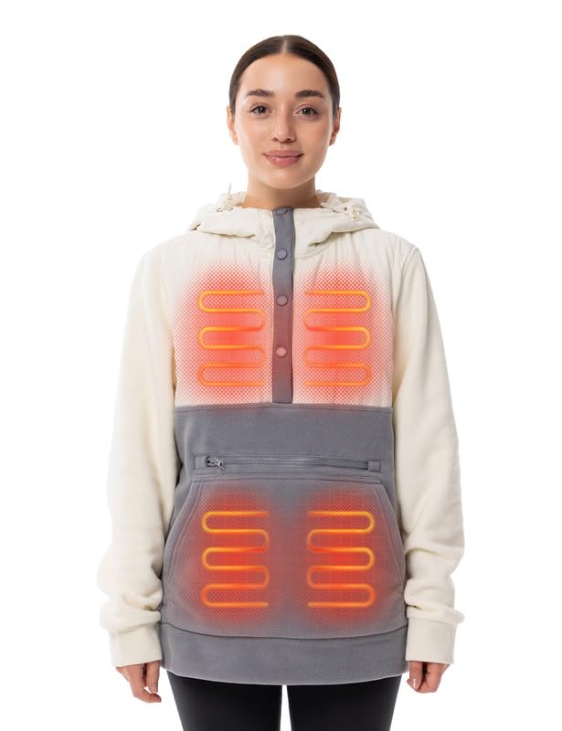 HENNCHEE Heated Half Snap Pullover with 16000mAh Battery Pack Fleece Heated Hoodies for Men Women Heating Sweatshirt Unisex