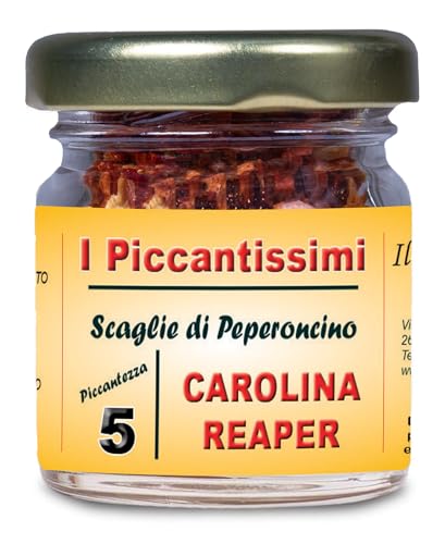 I Piccantissimi - Pimiento carolina Reaper en tarro (15gr) - Long life Chilli Flakes - Pimiento carolina Reaper cultivado en Italia (2.000.000 Shu)