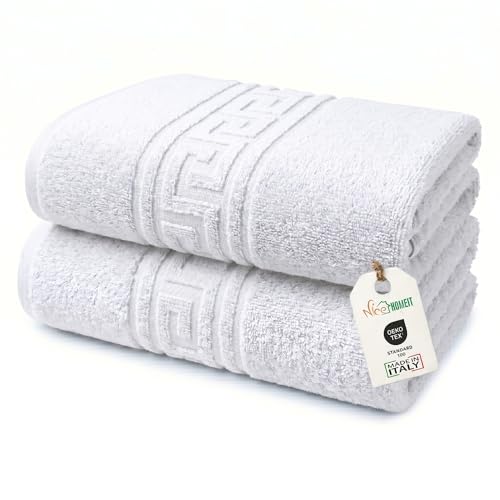 Nice Homeit Juego De 2 Toallas De Baño Grandes 100 X 150 Cm Extra Large Toalla De Baño 100 Algodón Hilado En Anillo Extra Suave Y Absorbente Made In Italy Blanco