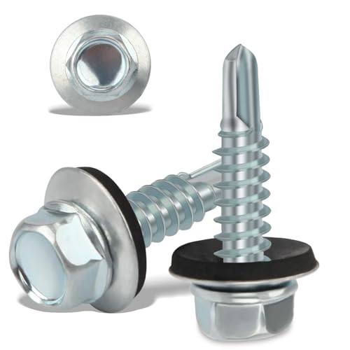 100PCS Roofing Screws with Rubber Washers 4.8x19mm Hex Head Self Tapping Screws Tech Screw for Metal Zinc Plated Corrugated Roofing Cladding Steel Screw for Tin Roof